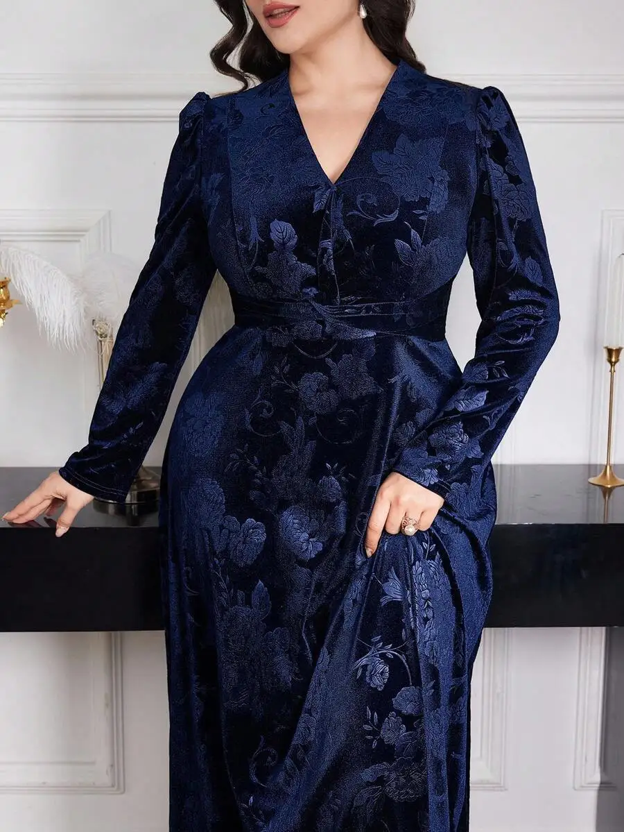 Plus Size Women Floral Jacquard V-Neck Puff Sleeve Elegant Long Evening Dress
Plus Size Women Floral Jacquard V-Neck Puff Sleeve Elegant Long Evening Dress