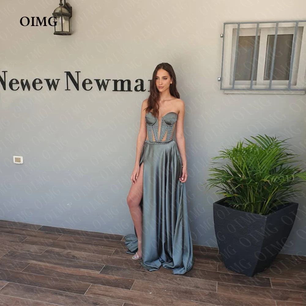 OIMG Dusty Green A Line Satin Sexy Evening Dresses Sleeveless Side Slits Sweetheart Women Formal Night Prom Party Gowns Dress
OIMG Dusty Green A Line Satin Sexy Evening Dresses Sleeveless Side Slits Sweetheart Women Formal Night Prom Party Gowns Dress