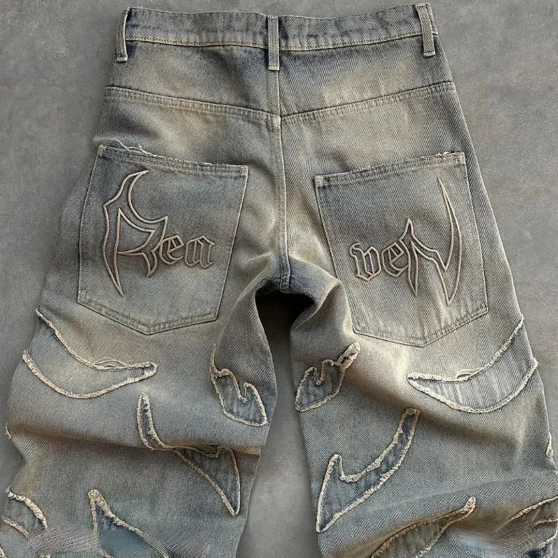 Y2K Jeans Hip Hop Punk High Waisted Wide Leg Pants Harajuku Goth Retro Patch Embroidery Raw Edge Jeans Baggy Trousers Men Women
Y2K Jeans Hip Hop Punk High Waisted Wide Leg Pants Harajuku Goth Retro Patch Embroidery Raw Edge Jeans Baggy Trousers Men Women