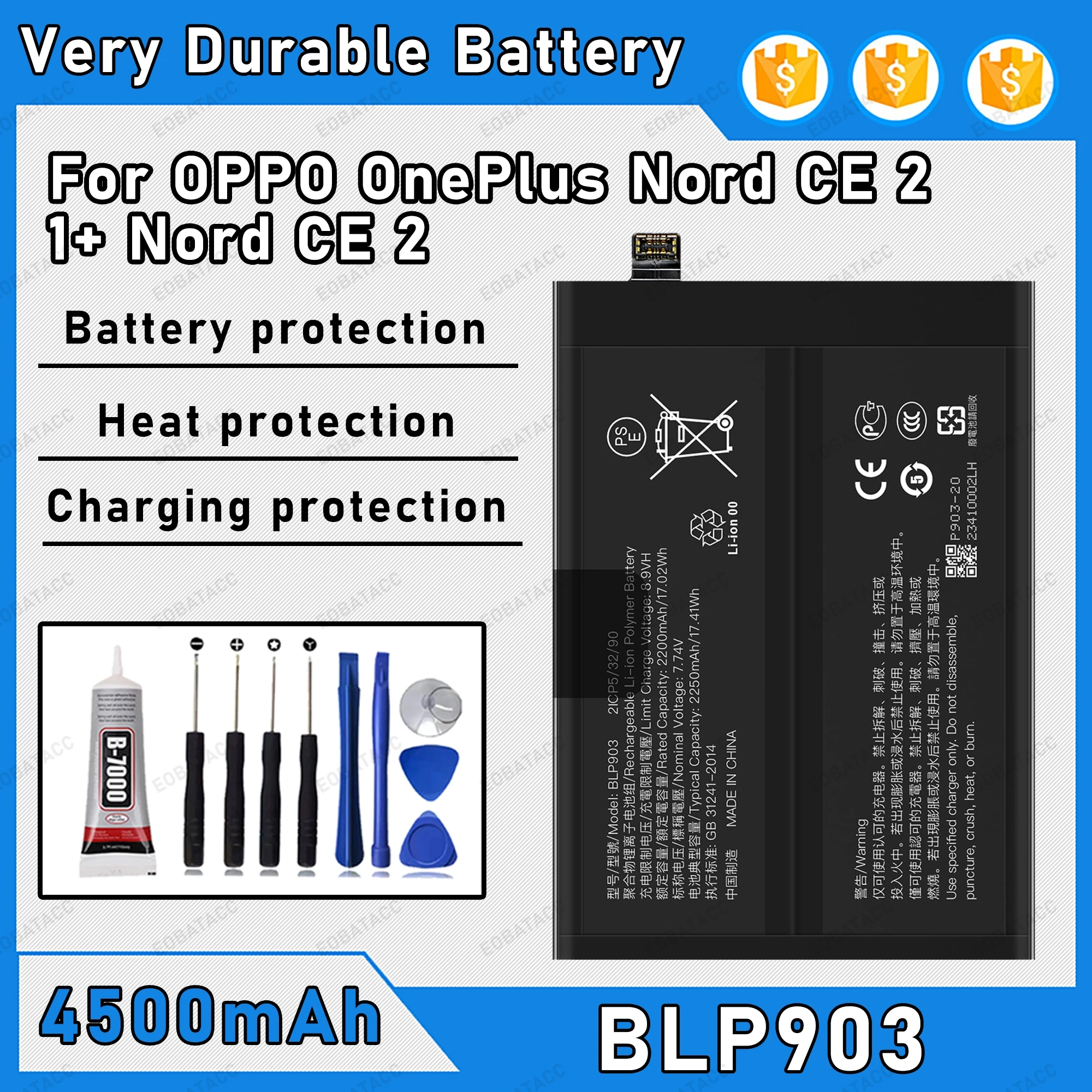 4500mAh 100% New BLP903 Battery For OPPO OnePlus Nord CE 2 Replacement Bateria+Free Tools
4500mAh 100% New BLP903 Battery For OPPO OnePlus Nord CE 2 Replacement Bateria+Free Tools