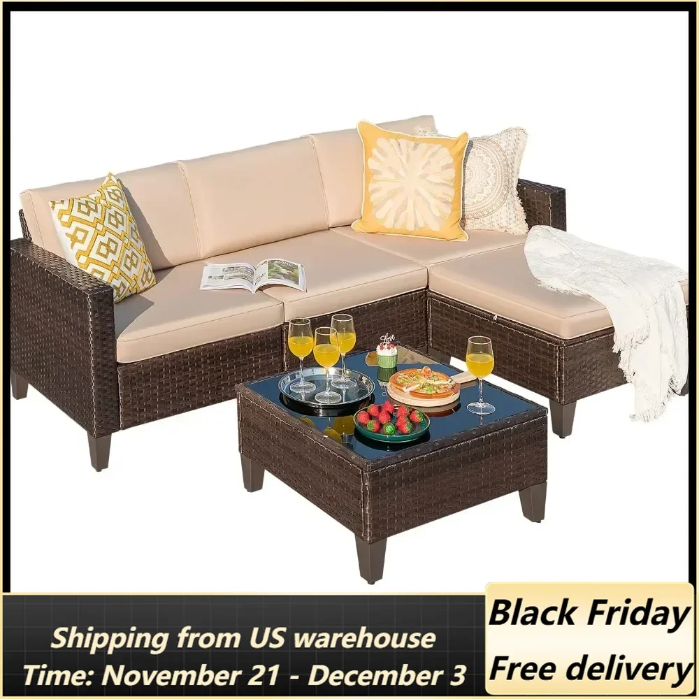 Outdoor Sofa Set of 5 with Thick Cushions & Tempered Glass Table, Patio Furniture Set 5 Piece Outdoor Wicker Sectional Sofa
Outdoor Sofa Set of 5 with Thick Cushions & Tempered Glass Table, Patio Furniture Set 5 Piece Outdoor Wicker Sectional Sofa