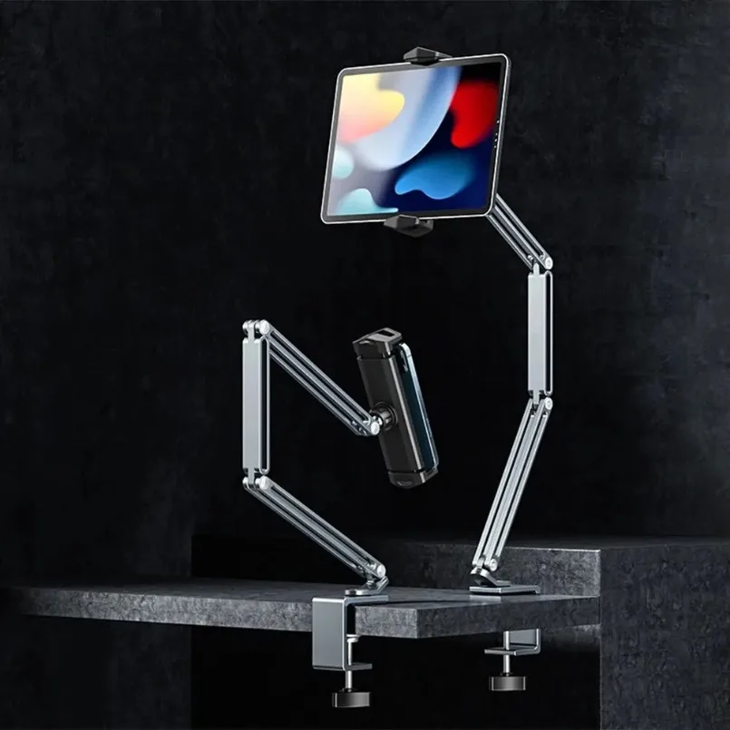 책상 침대 태블릿 스탠드 4-12.9 인치 데스크탑 휴대 전화 태블릿 조절 가능 iPad Pro Mini Xiaomi Tab 용 알루미늄 암 마운트