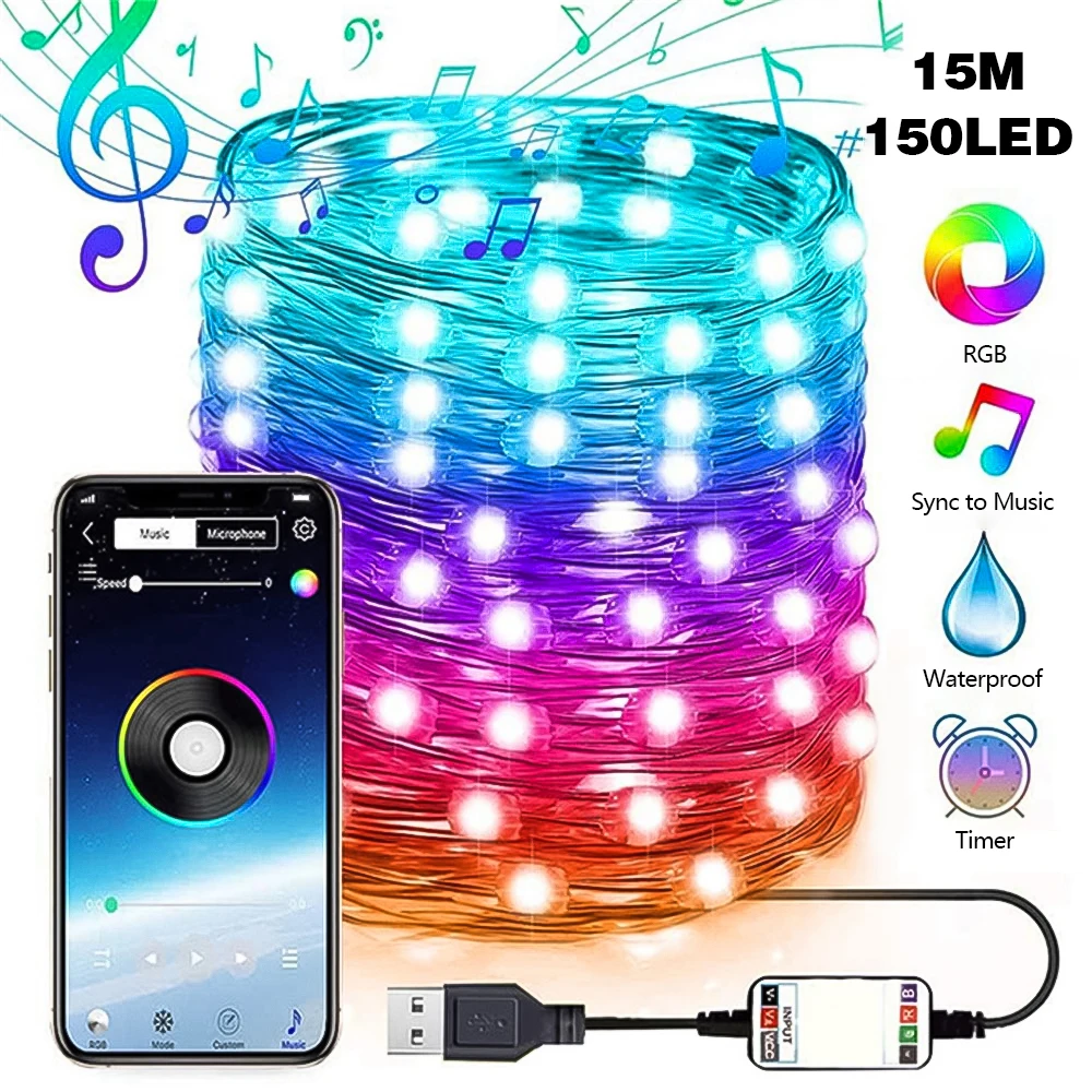 Smart RGB Christmas Fairy String Light APP Bluetooth Control Waterproof USB Copper Wire Lights 16 Colors New Year Decoration
Smart RGB Christmas Fairy String Light APP Bluetooth Control Waterproof USB Copper Wire Lights 16 Colors New Year Decoration