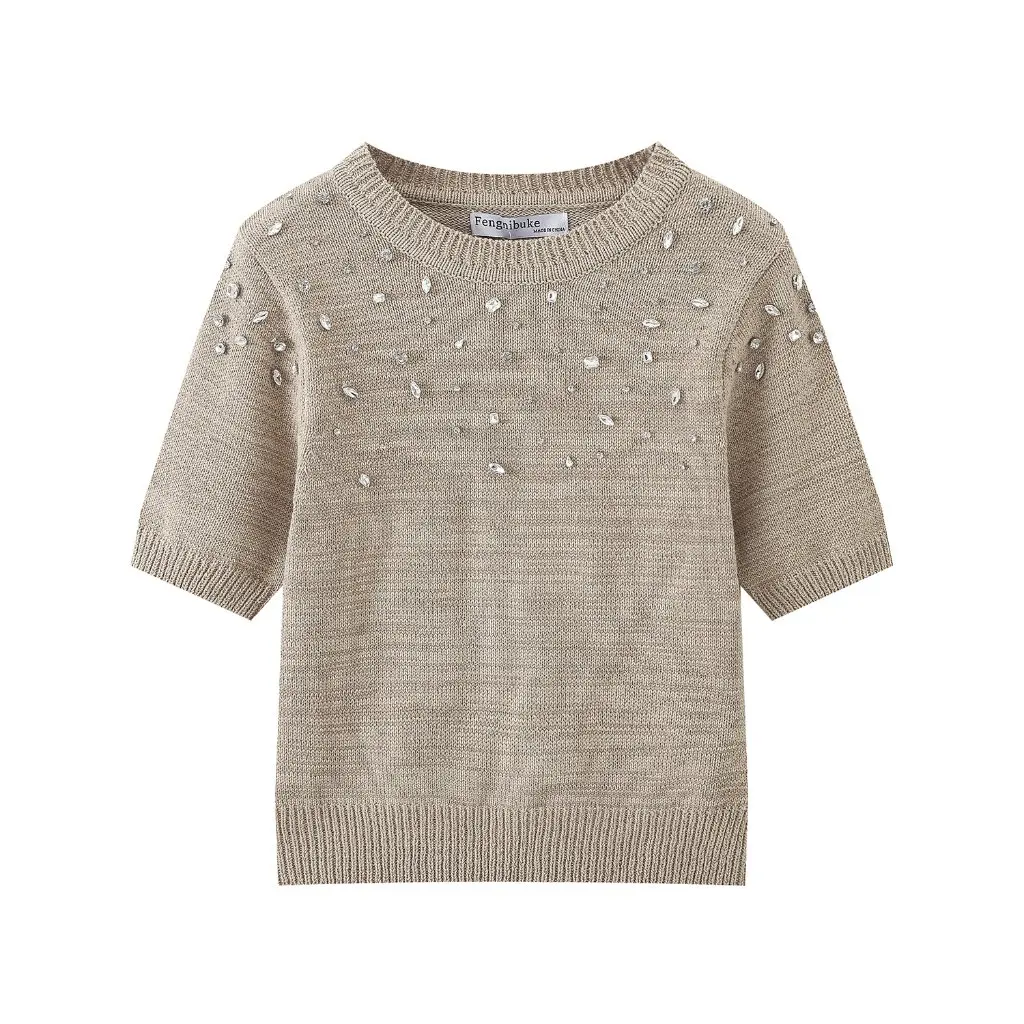 Korean Women's Beaded Sweater 24YR-6058 round Neck Short Sleeve Fashion Top for Summer Wholesale Jewelry Clothing
Korean Women's Beaded Sweater 24YR-6058 round Neck Short Sleeve Fashion Top for Summer Wholesale Jewelry Clothing
