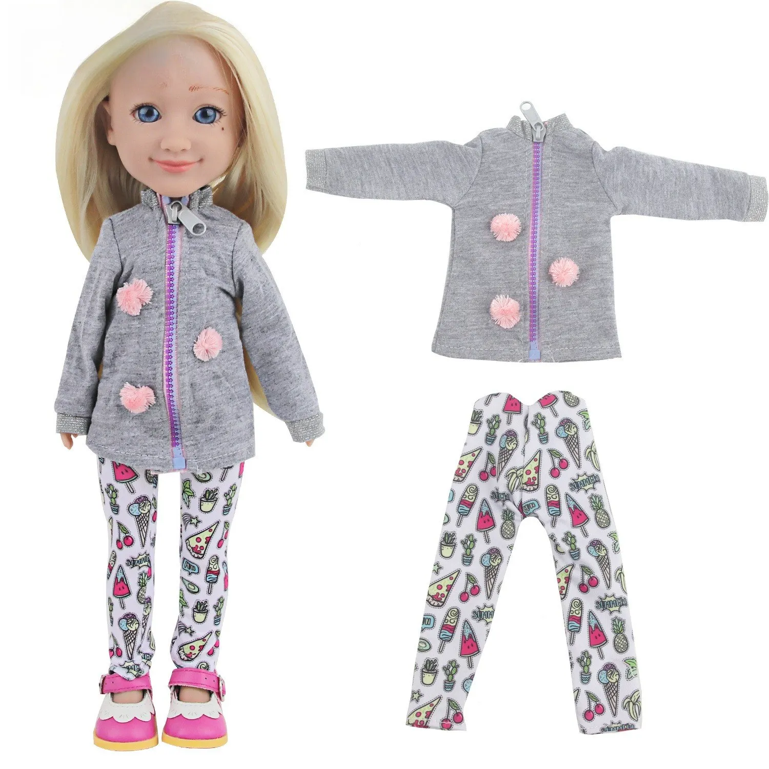 14-inch reborn girl doll grey coat, cartoon long pants set, doll dressing accessories
14-inch reborn girl doll grey coat, cartoon long pants set, doll dressing accessories