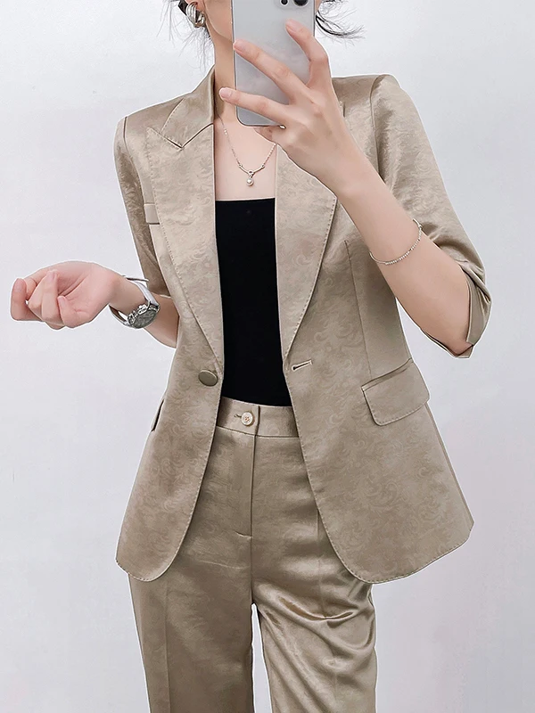 Caramel Color Women's Suit Jacket Casual Seven-Quarter Sleeve High-End Commute Style Polyester Fiber Coat Set
Caramel Color Women's Suit Jacket Casual Seven-Quarter Sleeve High-End Commute Style Polyester Fiber Coat Set
