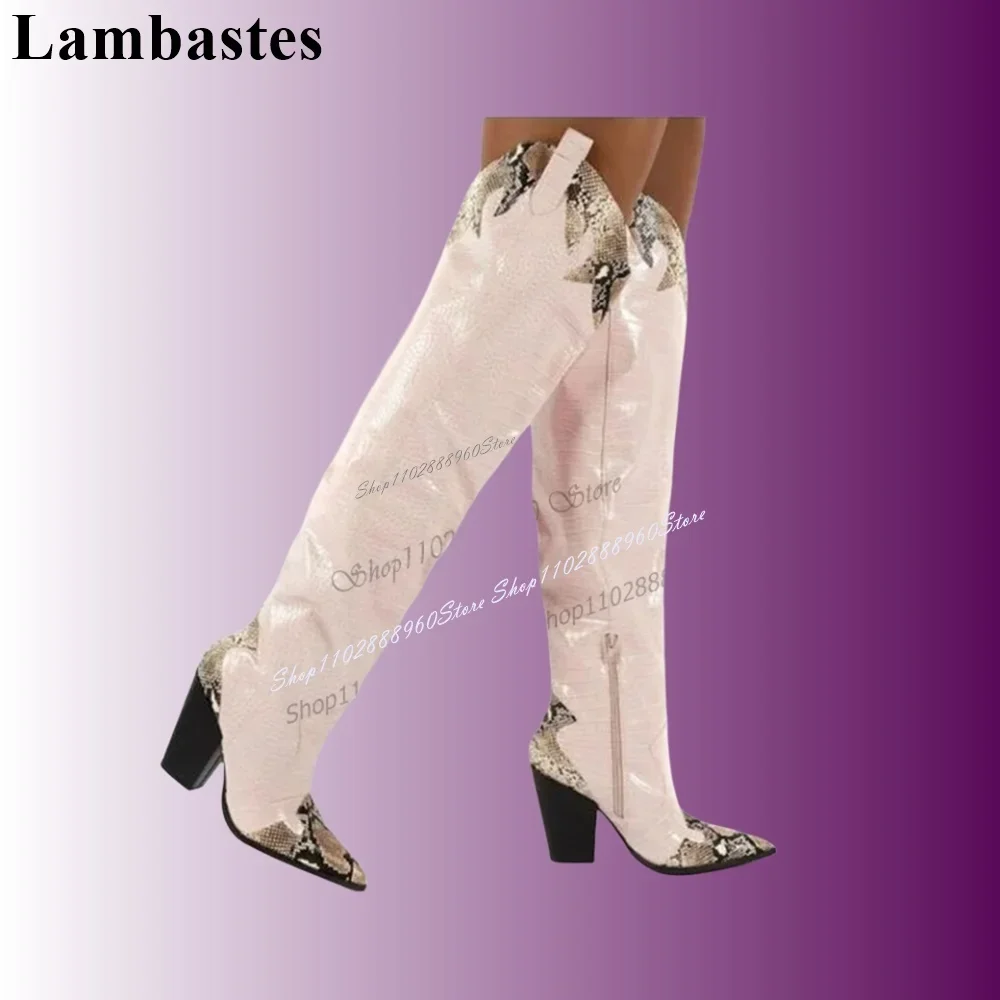 Mixed Color Patchwork Knee High Boots Chunky High Heel Women Shoes Side Zipper Pointed Toe 2023 Fashionable Zapatos Para Mujere
Mixed Color Patchwork Knee High Boots Chunky High Heel Women Shoes Side Zipper Pointed Toe 2023 Fashionable Zapatos Para Mujere