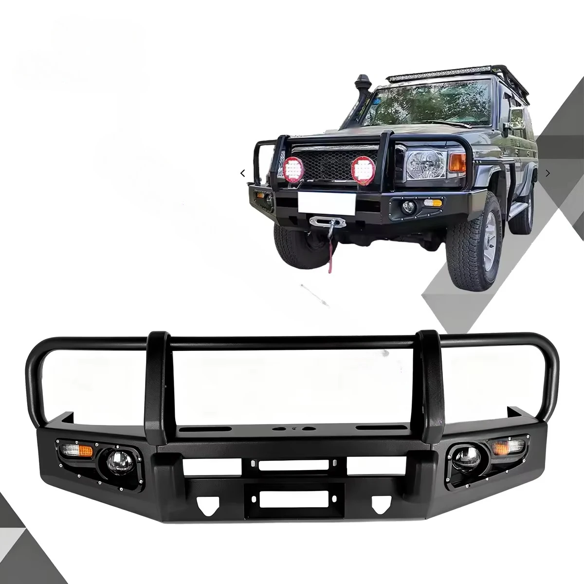 New Steel Front Bull Bar Bumper for 70 Series LC75/LC76/LC79/FJ79/Hzj79 for 2022 Model Screw-On
New Steel Front Bull Bar Bumper for 70 Series LC75/LC76/LC79/FJ79/Hzj79 for 2022 Model Screw-On