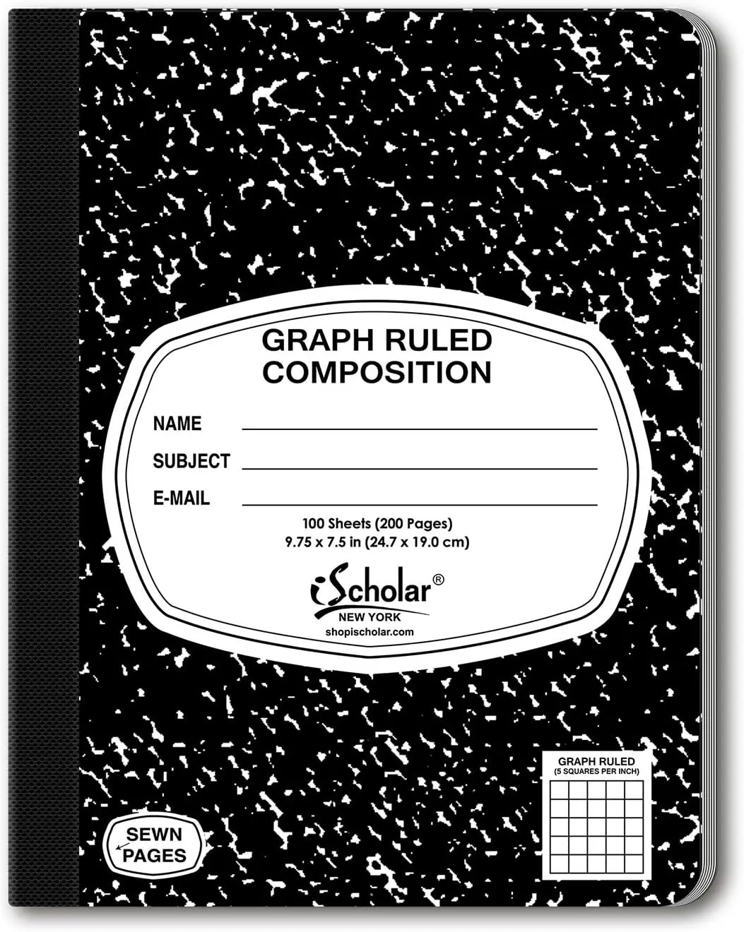 5x5 Graph Ruled Composition Book, 100 Sheets, 9.75x7.5 Inches, Black Marble Cover
5x5 Graph Ruled Composition Book, 100 Sheets, 9.75x7.5 Inches, Black Marble Cover