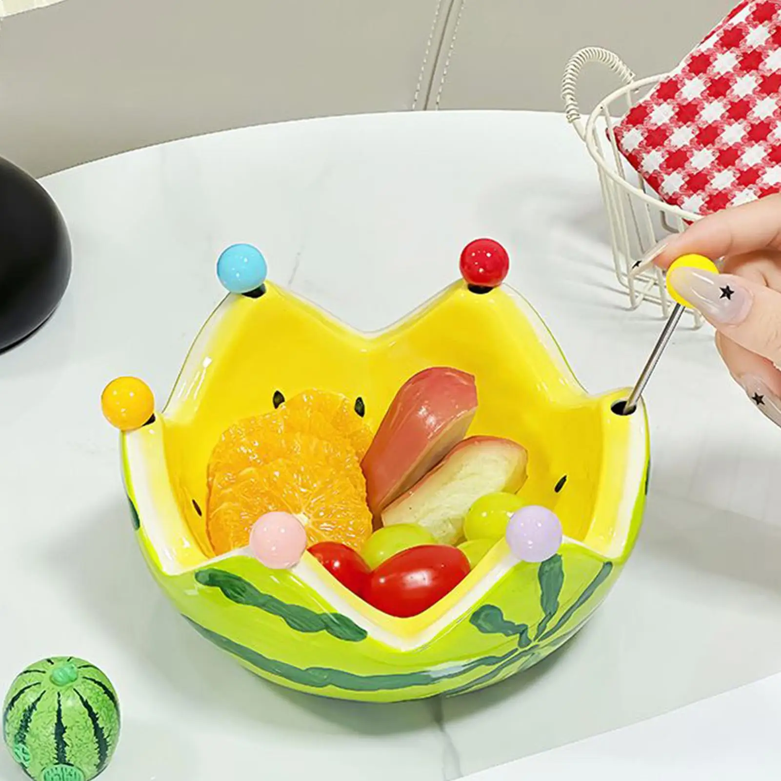 Watermelon Fruit Bowl Decorative Fruit Bowl with 6 Stainless Steel Forks Kitchen Gadgets for Lounge Restaurant Household Event 
Watermelon Fruit Bowl Decorative Fruit Bowl with 6 Stainless Steel Forks Kitchen Gadgets for Lounge Restaurant Household Event