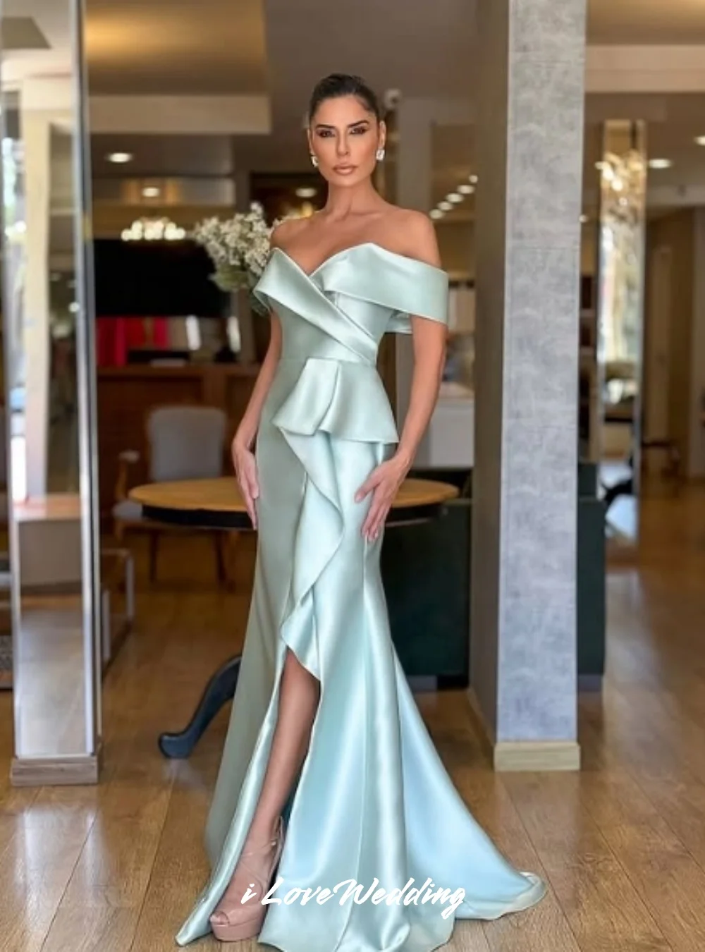Light Blue Off Shoulder Evening Dresses 2025 Satin V-Neck Backless Mermaid Split Floor-Length Wedding Party Dresses Customized
Light Blue Off Shoulder Evening Dresses 2025 Satin V-Neck Backless Mermaid Split Floor-Length Wedding Party Dresses Customized