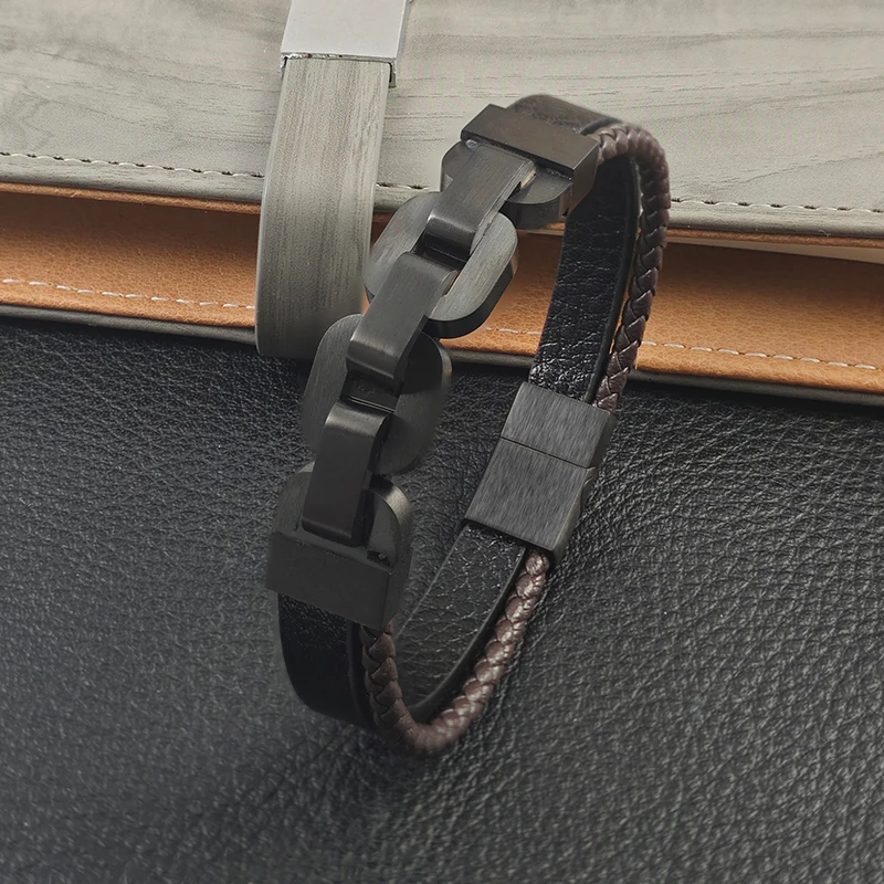 New Multi-layer Hand-woven Black Brown Leather Chain Men's Bracelet, Stainless Steel Charming Jewelry Men's Bracelet
New Multi-layer Hand-woven Black Brown Leather Chain Men's Bracelet, Stainless Steel Charming Jewelry Men's Bracelet