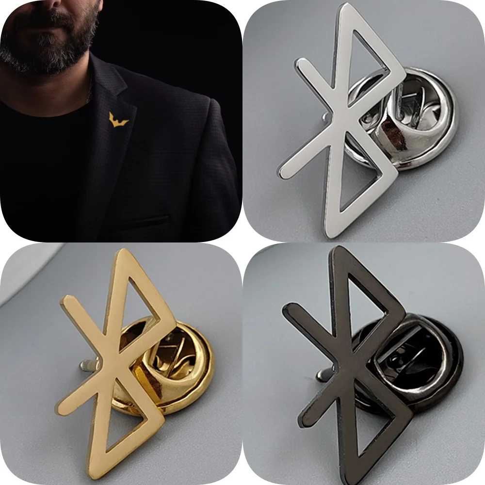 New hip-hop style Bluetooth shape hollow stainless steel gold-plated badge, suit lapel pin waterproof black, men's brooch set
New hip-hop style Bluetooth shape hollow stainless steel gold-plated badge, suit lapel pin waterproof black, men's brooch set