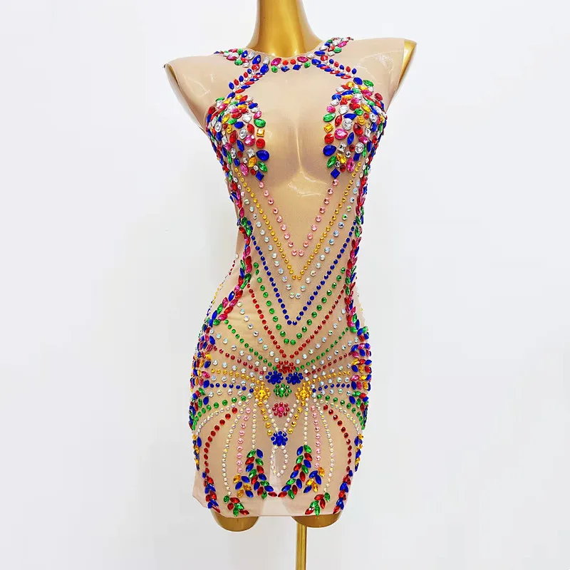 Multi Color Rhinestones Mesh Sleeveless Bodycon Mini Dress Sexy Transparent Stage Costume Lady Evening Celebrate Festival Outfit
Multi Color Rhinestones Mesh Sleeveless Bodycon Mini Dress Sexy Transparent Stage Costume Lady Evening Celebrate Festival Outfit