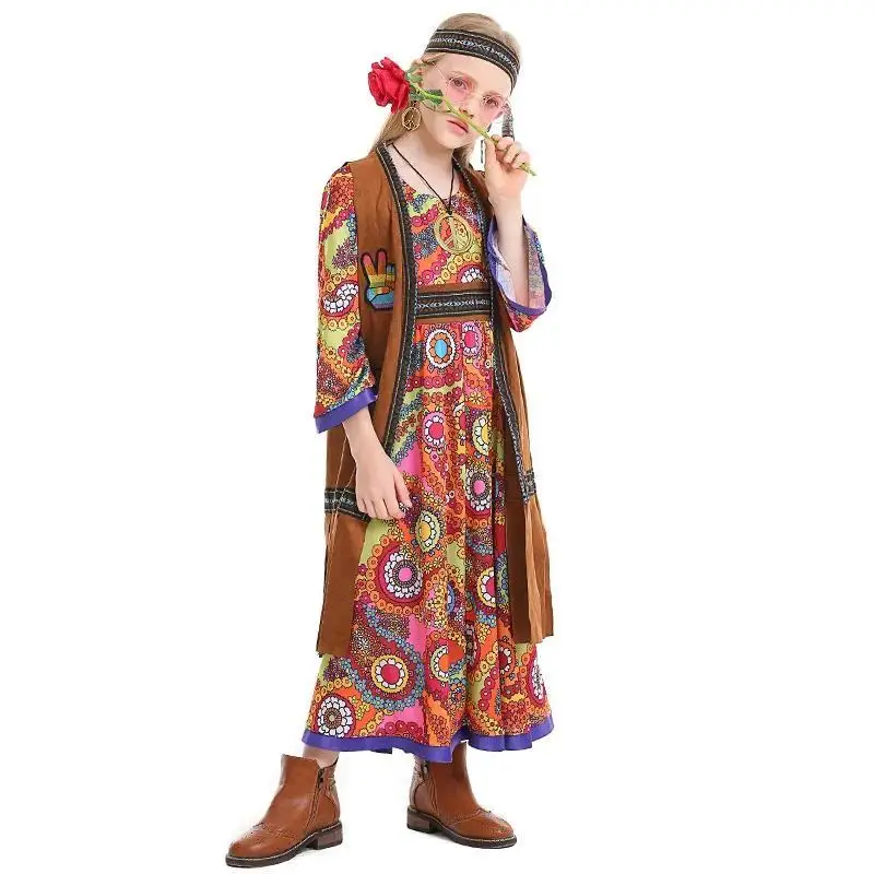 Children Girls Retro 70s Hippie Disco Singer Dancer Primitive Tribe Floral Dress Vest Set Halloween Cosplay Costumes Outfit
Children Girls Retro 70s Hippie Disco Singer Dancer Primitive Tribe Floral Dress Vest Set Halloween Cosplay Costumes Outfit