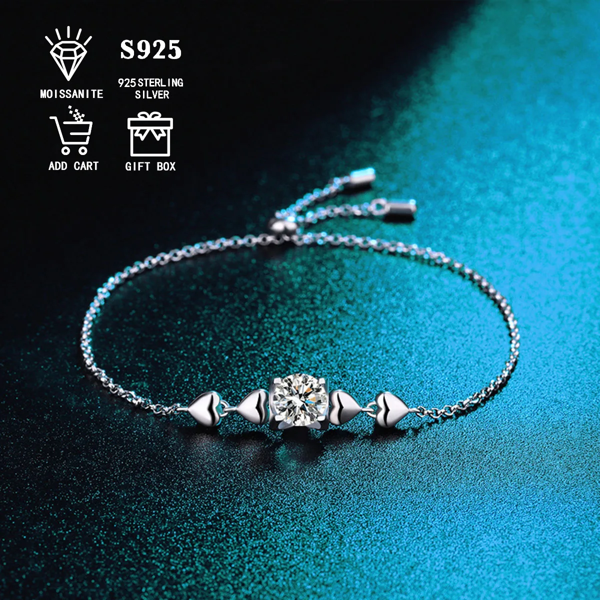 Sterling Silver S925 1ct Moissanite Love Horn Sandwich Women's Bracelet Luxurious and High-end Anniversary Wedding Holiday Gift
Sterling Silver S925 1ct Moissanite Love Horn Sandwich Women's Bracelet Luxurious and High-end Anniversary Wedding Holiday Gift