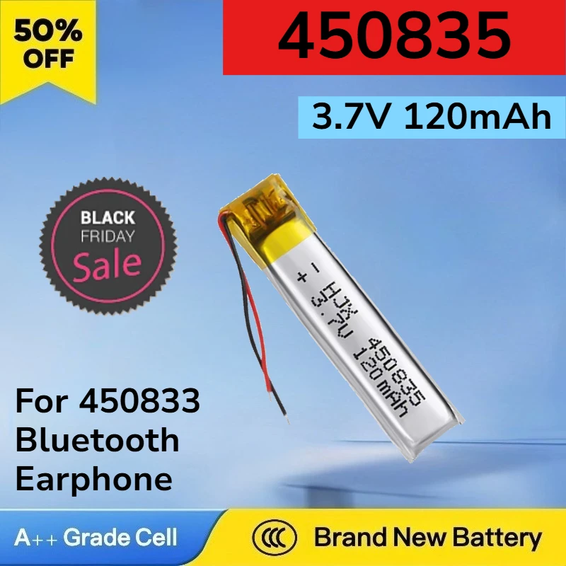 New Lithium Polymer Rechargeable Battery Cells for 450835 450833 MP3 MP4 MP5 GPS PSP Bluetooth Earphone Headset 3.7V 120mAh
New Lithium Polymer Rechargeable Battery Cells for 450835 450833 MP3 MP4 MP5 GPS PSP Bluetooth Earphone Headset 3.7V 120mAh