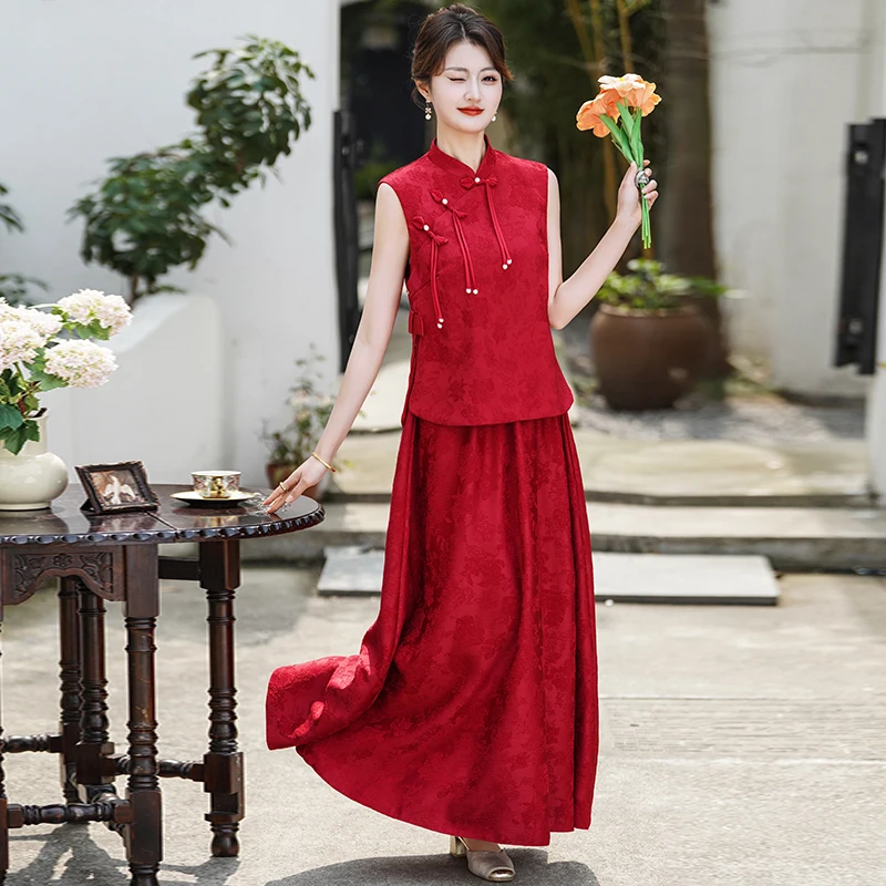 Summer New Style Women's plus Size Dress Set Sleeveless Top And Half Skirt Two Pieces Set Commute Artistic Style Printed Dress
Summer New Style Women's plus Size Dress Set Sleeveless Top And Half Skirt Two Pieces Set Commute Artistic Style Printed Dress