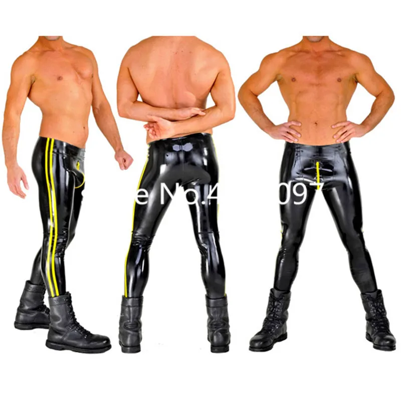 Nature Latex Tight Trousers Rubber Pants with Front Zipper Leggings Long Black with Yellow Trim for Men
Nature Latex Tight Trousers Rubber Pants with Front Zipper Leggings Long Black with Yellow Trim for Men