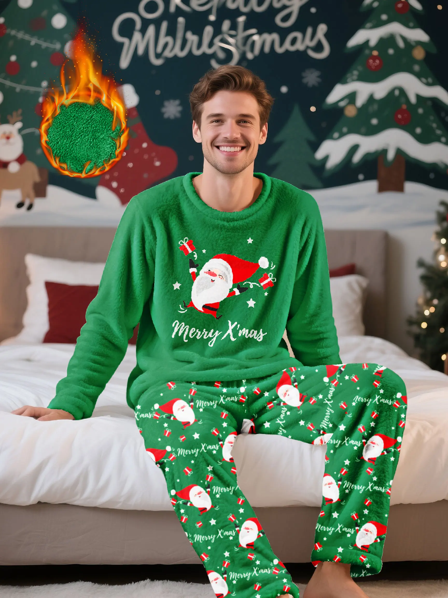 Men's Christmas-themed fleece pajama set, featuring a long-sleeve top and matching pants, comfortable and casual loungewear
Men's Christmas-themed fleece pajama set, featuring a long-sleeve top and matching pants, comfortable and casual loungewear