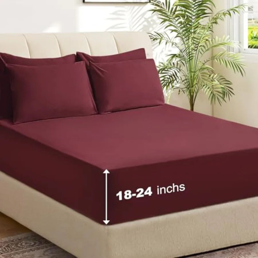 6 Pcs Sheet Set Breathable and Cooling Bedding Set with 18-24 Inch Deep Pockets - 1 Flat and 1 Fitted Sheet and 4 Pillowcases
6 Pcs Sheet Set Breathable and Cooling Bedding Set with 18-24 Inch Deep Pockets - 1 Flat and 1 Fitted Sheet and 4 Pillowcases