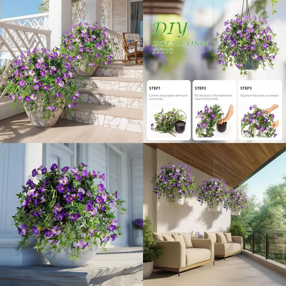 Purple Outdoor Hanging Silk Petunias with UV-Resistant Stems for Porch and Terrace Decor (with Pot)
Purple Outdoor Hanging Silk Petunias with UV-Resistant Stems for Porch and Terrace Decor (with Pot)