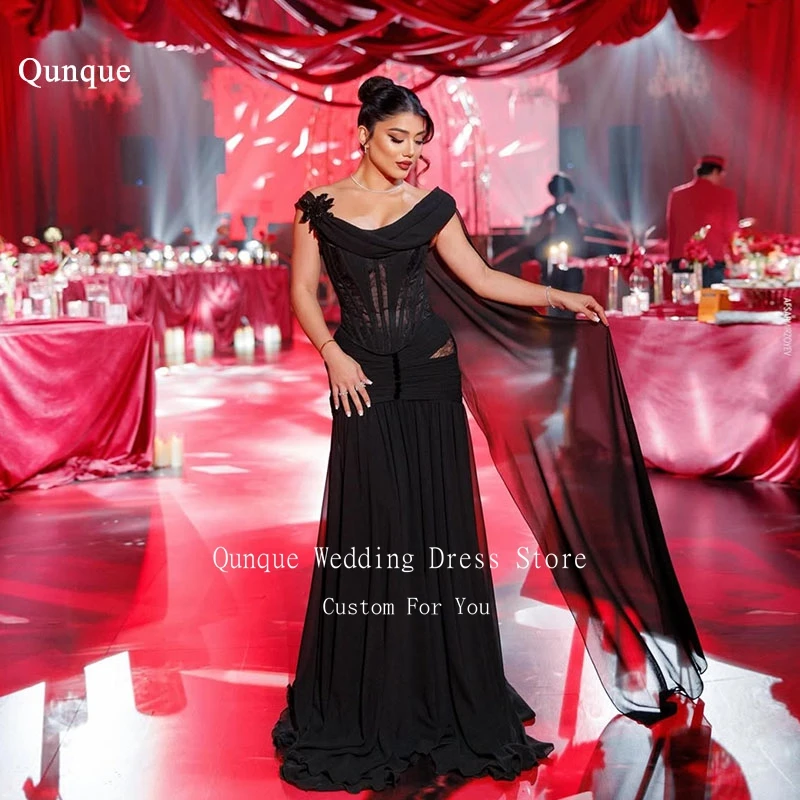 Qunque Elegant Black Chiffon Evening Dresses Bridesmaid Gowns Strapless Lace Appliques Mermaid Engagement Party Dress Customized
Qunque Elegant Black Chiffon Evening Dresses Bridesmaid Gowns Strapless Lace Appliques Mermaid Engagement Party Dress Customized