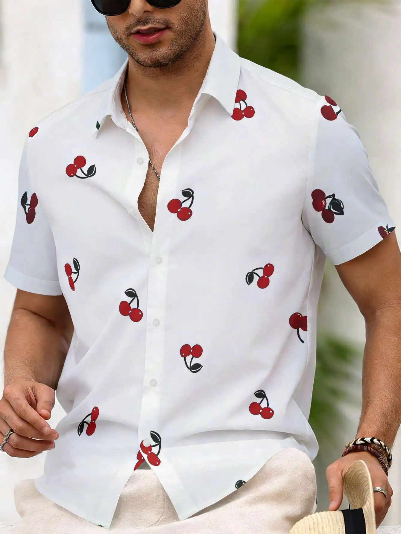Men White Red Cherry Fresh Fruit Pattern Loose Vacation Short Sleeve Shirt
Men White Red Cherry Fresh Fruit Pattern Loose Vacation Short Sleeve Shirt