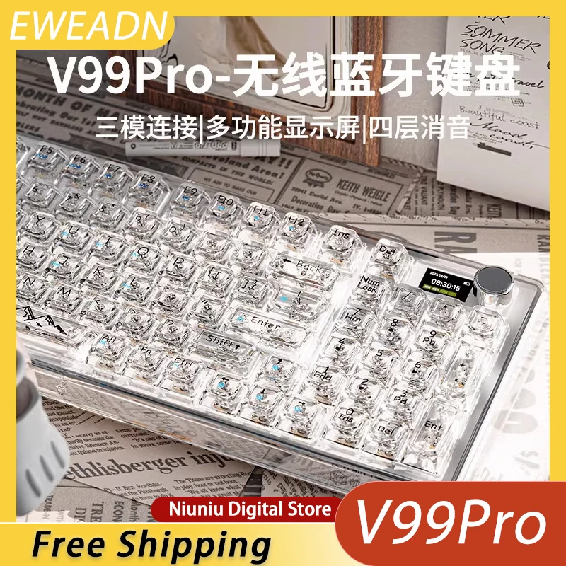 EWEADN V99 Tri Mode Wireless Bluetooth Mechanical Keyboard Transparent Keycaps 1000HZ Polling Rate 1.14-inch TFT Display Screen
EWEADN V99 Tri Mode Wireless Bluetooth Mechanical Keyboard Transparent Keycaps 1000HZ Polling Rate 1.14-inch TFT Display Screen