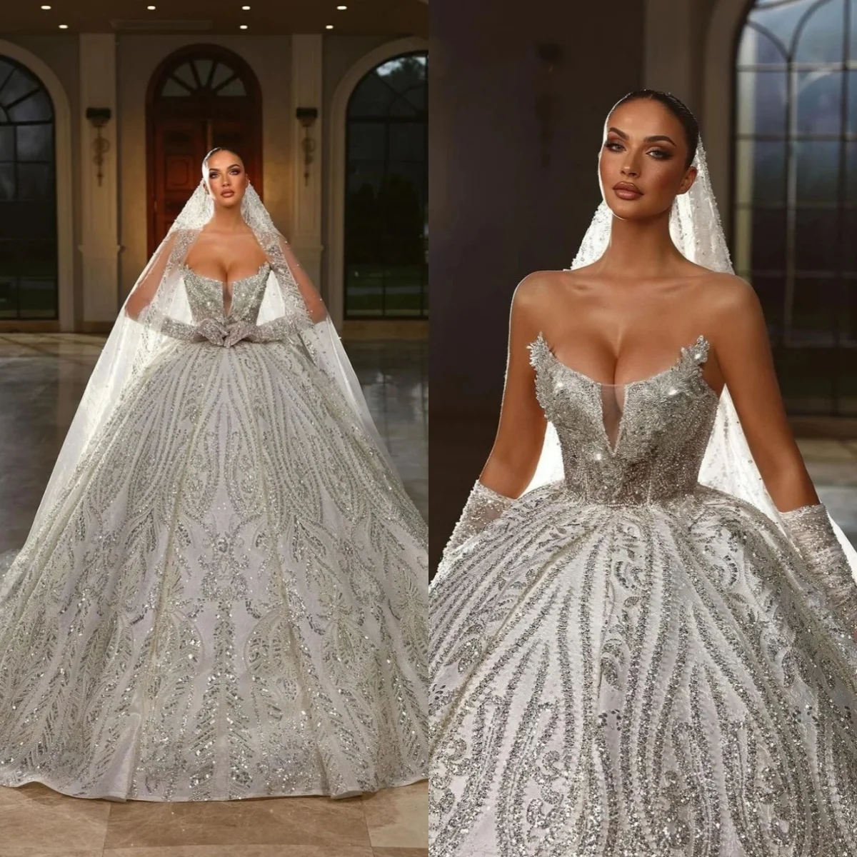 Sparkly Ball Gown Women Wedding Dress Sweetheart Neck Sleeveles Bridal Gown Sequins Crystal Sweep Train Dresses Customized
Sparkly Ball Gown Women Wedding Dress Sweetheart Neck Sleeveles Bridal Gown Sequins Crystal Sweep Train Dresses Customized