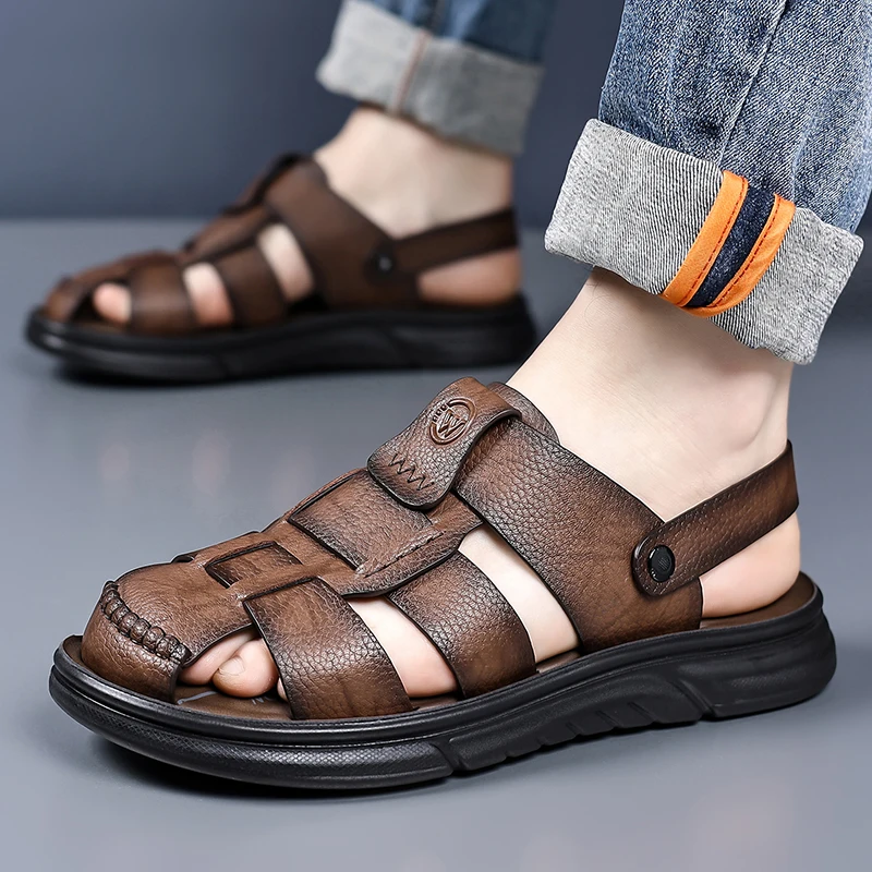Summer High-quality Leather Sandals Handmade Mens Breathable Leather Shoes Man Outdoor Fashionable Beach Slippers Walking Shoes
Summer High-quality Leather Sandals Handmade Mens Breathable Leather Shoes Man Outdoor Fashionable Beach Slippers Walking Shoes