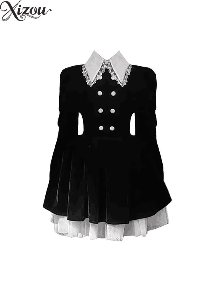 Spring Autumn Doll Collar French Style Women's Long Sleeve Dresses Lace Velvet Princess Vintage 2025 New Lady Black Dress
Spring Autumn Doll Collar French Style Women's Long Sleeve Dresses Lace Velvet Princess Vintage 2025 New Lady Black Dress