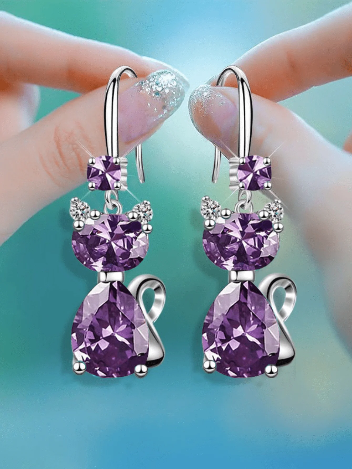 Purple Crystal Cat Shape Dangle Earrings For Women
Purple Crystal Cat Shape Dangle Earrings For Women