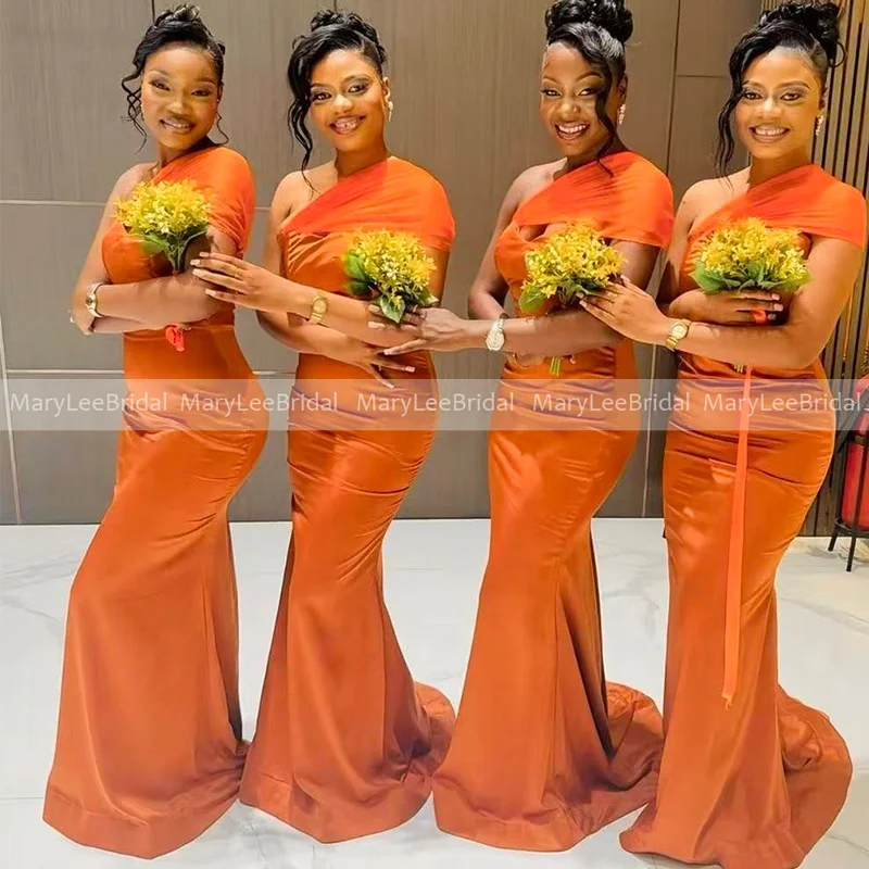 2026 New Orange Satin Bridesmaid Dresses One Shoulder Tulle Straps Mermaid Long Party Dress Women Wedding Guest Gowns Customized
2026 New Orange Satin Bridesmaid Dresses One Shoulder Tulle Straps Mermaid Long Party Dress Women Wedding Guest Gowns Customized