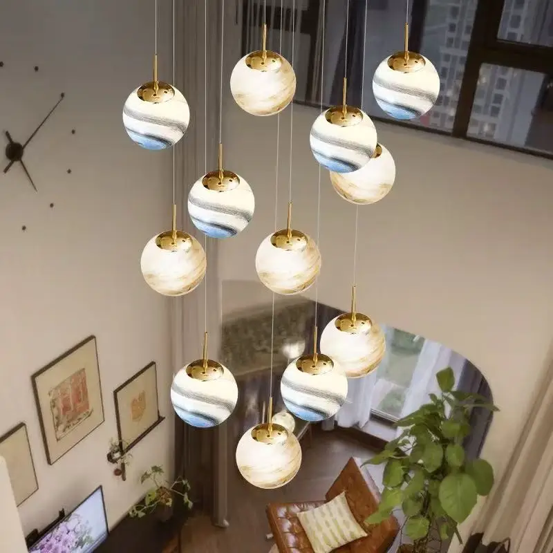 Nordic Personalized Design Saturn/Uranus Glass Chandeliers, lustre Hardware Adjustable suspension height Ceiling for Staircase
Nordic Personalized Design Saturn/Uranus Glass Chandeliers, lustre Hardware Adjustable suspension height Ceiling for Staircase