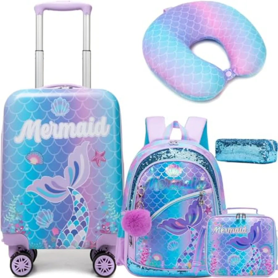Cute Mermaid Kid's Luggage Set 5 Pcs Suitcase Set 16'' Hardside Luggage with Spinner Wheels Girls Travel Rolling Luggage Carry
Cute Mermaid Kid's Luggage Set 5 Pcs Suitcase Set 16'' Hardside Luggage with Spinner Wheels Girls Travel Rolling Luggage Carry