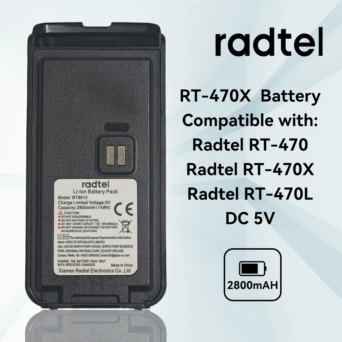 Литий-ионный аккумулятор емкостью 2800 мАч для любительских радиостанций Radtel RT-470/RT-470L/RT-470X 
Литий-ионный аккумулятор емкостью 2800 мАч для любительских радиостанций Radtel RT-470/RT-470L/RT-470X