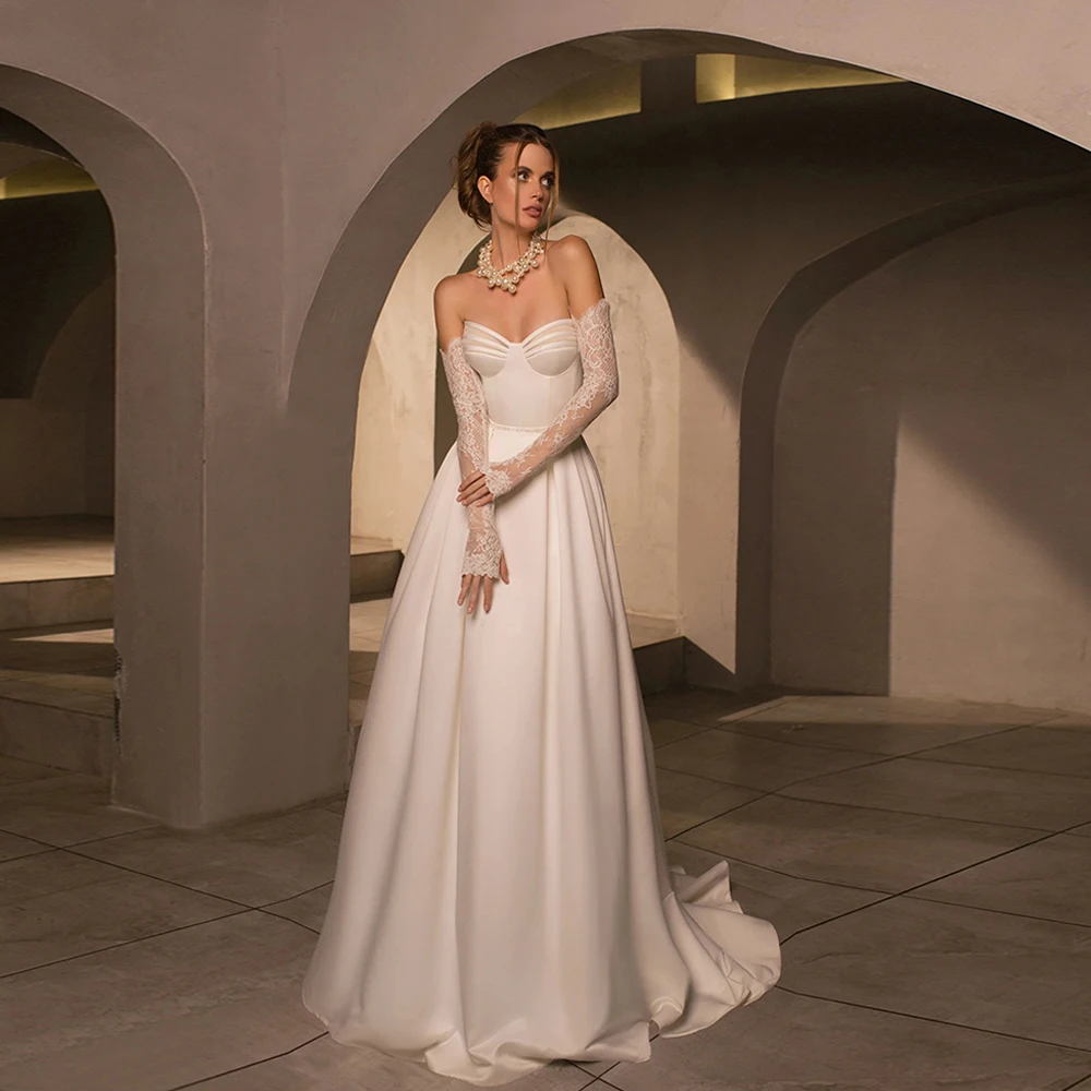 Exquisite Strapless Wedding Dresses Long Lace Sleeves Sweetheart Neck Bridal Gowns Backless A-Line Sweep Train свадебное платье
Exquisite Strapless Wedding Dresses Long Lace Sleeves Sweetheart Neck Bridal Gowns Backless A-Line Sweep Train свадебное платье