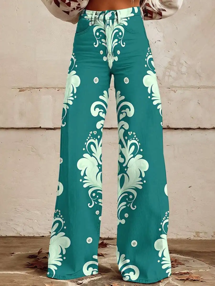 Womens Wide Leg Jeans With Damask Floral Print Elegant Plus Size Casual Pants
Womens Wide Leg Jeans With Damask Floral Print Elegant Plus Size Casual Pants