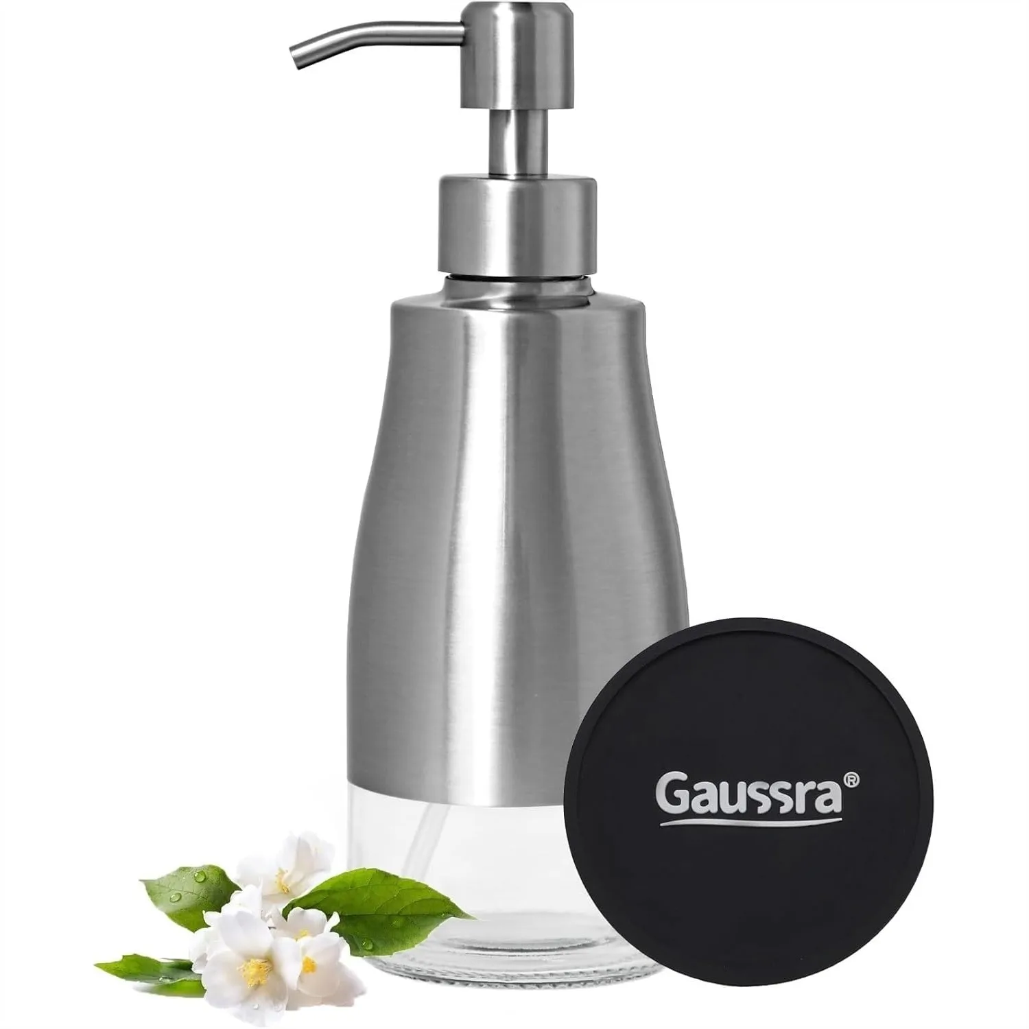 Soap Dispenser with Coaster and Stickers, Brushed Nickel Stainless Steel Case Glass Liner Hand Pump for Bathroom & Kitchen 11oz
Soap Dispenser with Coaster and Stickers, Brushed Nickel Stainless Steel Case Glass Liner Hand Pump for Bathroom & Kitchen 11oz