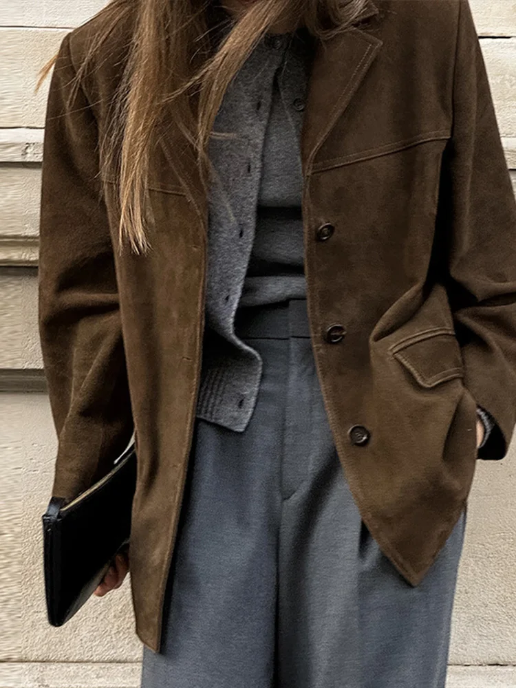 Vintage Suede Lapel Suit Jackets Women Casual Long Sleeve Button Brown Jacket Coats Female Autumn Retro Chic Loose Outwear
Vintage Suede Lapel Suit Jackets Women Casual Long Sleeve Button Brown Jacket Coats Female Autumn Retro Chic Loose Outwear