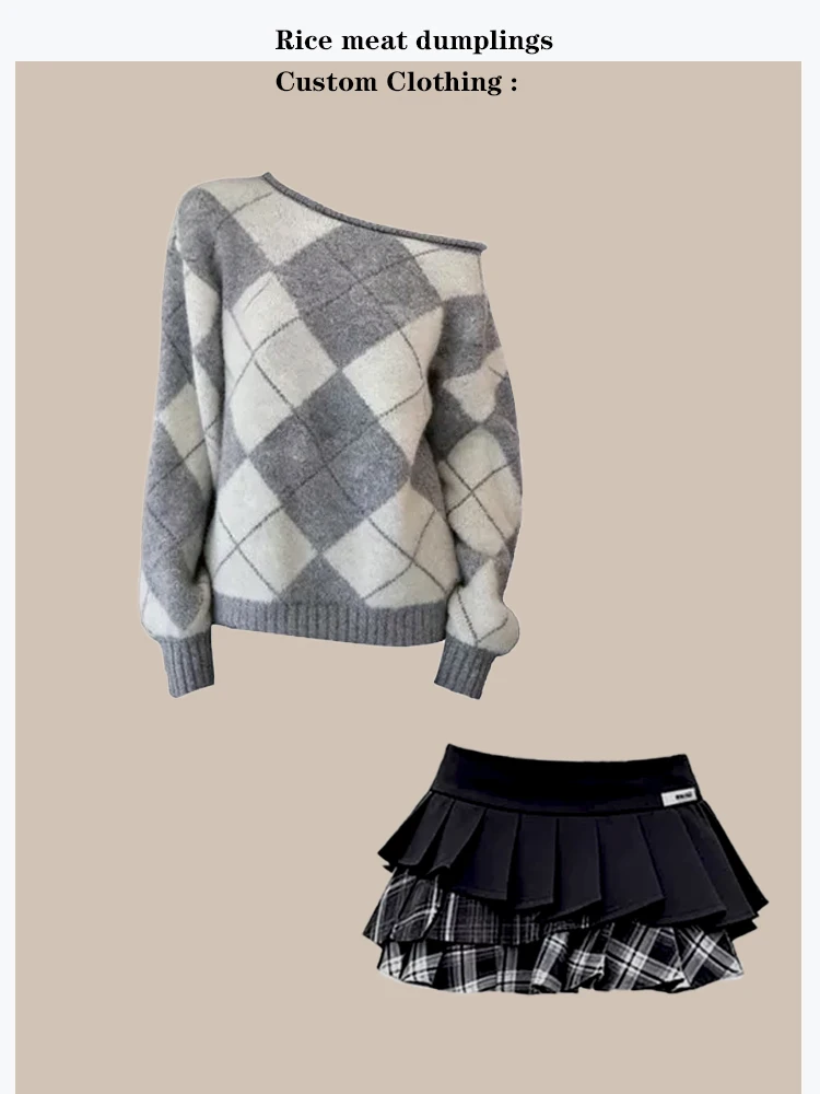 Gray Plaid Sweater And Skirt Set Lazy Casual Matching Vintage Style Long Sleeve Loose Fit Winter Spring Women's Outfit
Gray Plaid Sweater And Skirt Set Lazy Casual Matching Vintage Style Long Sleeve Loose Fit Winter Spring Women's Outfit