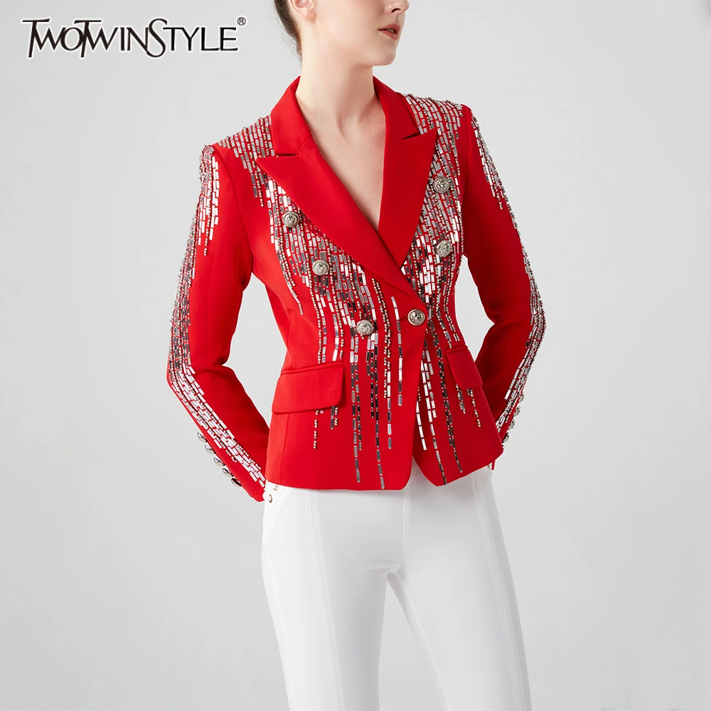 TWOTWINSTYLE Solid Spliced Sequins Blazer for Women Lapel Long Sleeves Patchwork Pockets Temperament Coat Female Clothing New
TWOTWINSTYLE Solid Spliced Sequins Blazer for Women Lapel Long Sleeves Patchwork Pockets Temperament Coat Female Clothing New