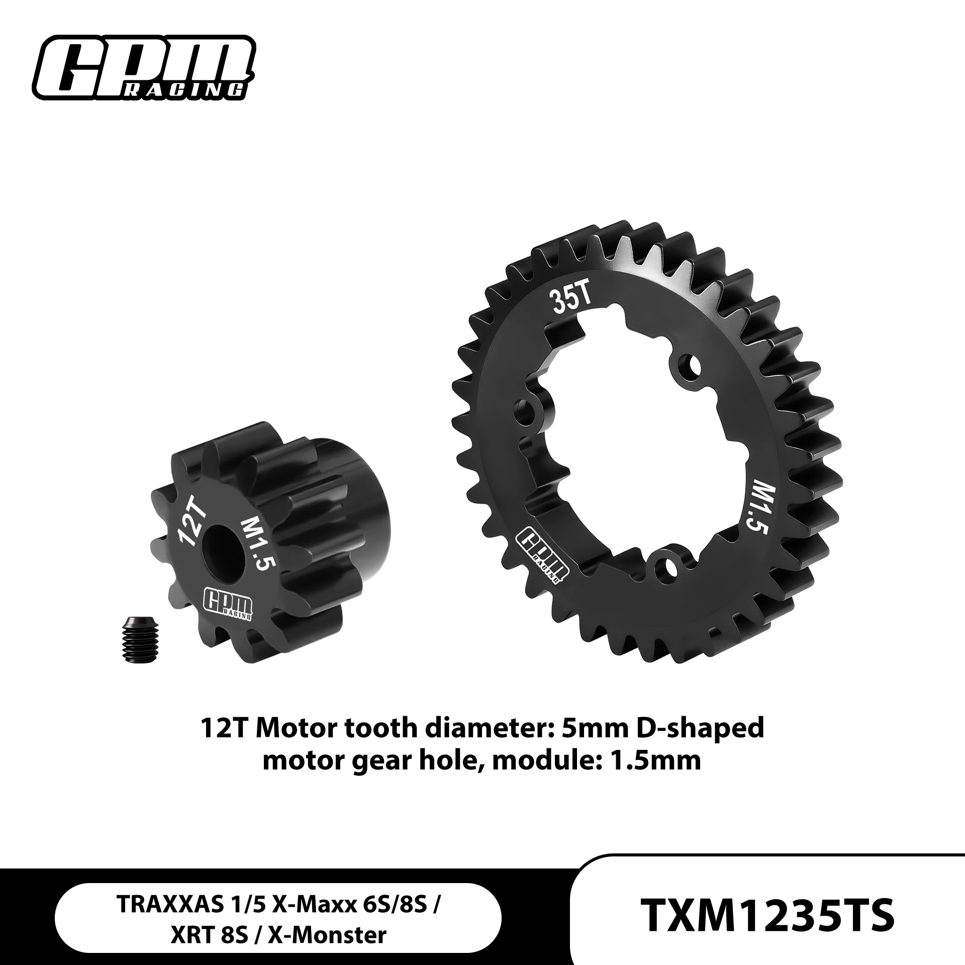 GPM Medium Carbon Steel Motor Gear 12T With 35T Spur Gear For TRAXXAS 1/5 X-Maxx 77086-4
GPM Medium Carbon Steel Motor Gear 12T With 35T Spur Gear For TRAXXAS 1/5 X-Maxx 77086-4
