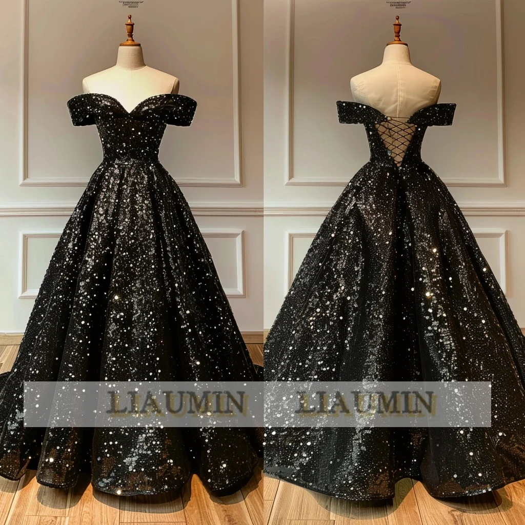 A Line Black Sequin Sparkly Off The Shoulder Lace Up Back Evening Dress Brithday Party Formal Prom Clothing Women Custom W14-3.4
A Line Black Sequin Sparkly Off The Shoulder Lace Up Back Evening Dress Brithday Party Formal Prom Clothing Women Custom W14-3.4