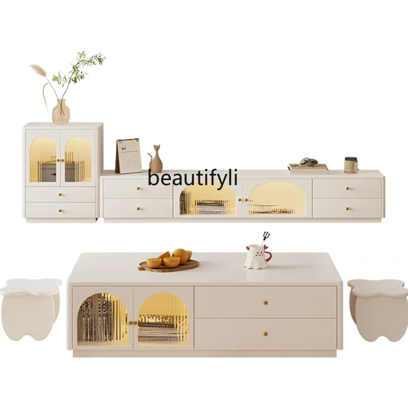 Cream Style Coffee Table TV Cabinet Combination Modern Minimalist Living Room Advanced Coffee Table Small Apartment furniture
Cream Style Coffee Table TV Cabinet Combination Modern Minimalist Living Room Advanced Coffee Table Small Apartment furniture