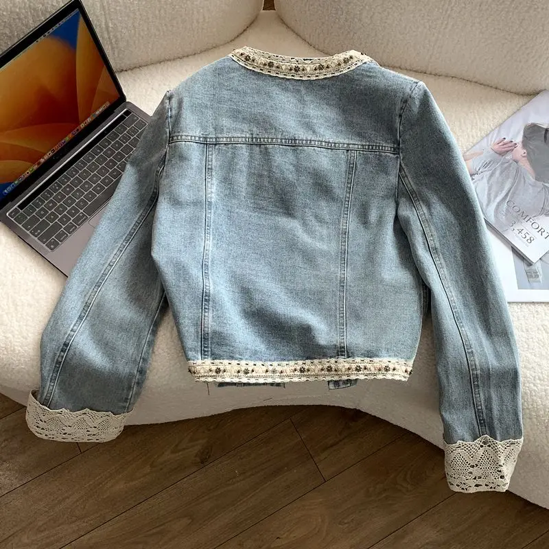 Crew Neck Heavy Industry Nail Drill Denim Short Jacket Casual Women's Early Spring and Autumn Jacket Baseball Jersey Lace
Crew Neck Heavy Industry Nail Drill Denim Short Jacket Casual Women's Early Spring and Autumn Jacket Baseball Jersey Lace