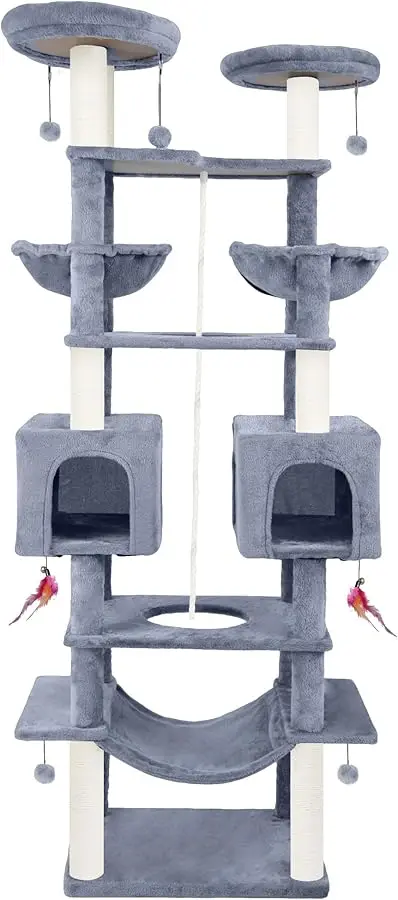 71in Multifunctional Multi-Level Cat Tree Tower for Indoor Cats,Cat Tree with Hammock,2 Condos,2 Hanging Baskets,2 Feather Toys,
71in Multifunctional Multi-Level Cat Tree Tower for Indoor Cats,Cat Tree with Hammock,2 Condos,2 Hanging Baskets,2 Feather Toys,