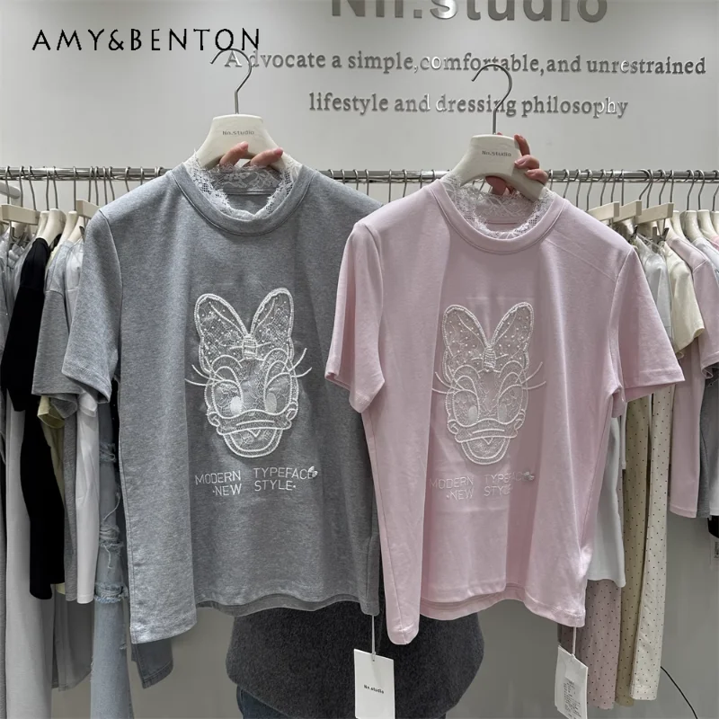 2025 Summer New Cartoon Design Sense Tshirts Embroidery Lace Loose Age-reducing Top Cotton Short-sleeved T-shirt Pullover Women
2025 Summer New Cartoon Design Sense Tshirts Embroidery Lace Loose Age-reducing Top Cotton Short-sleeved T-shirt Pullover Women