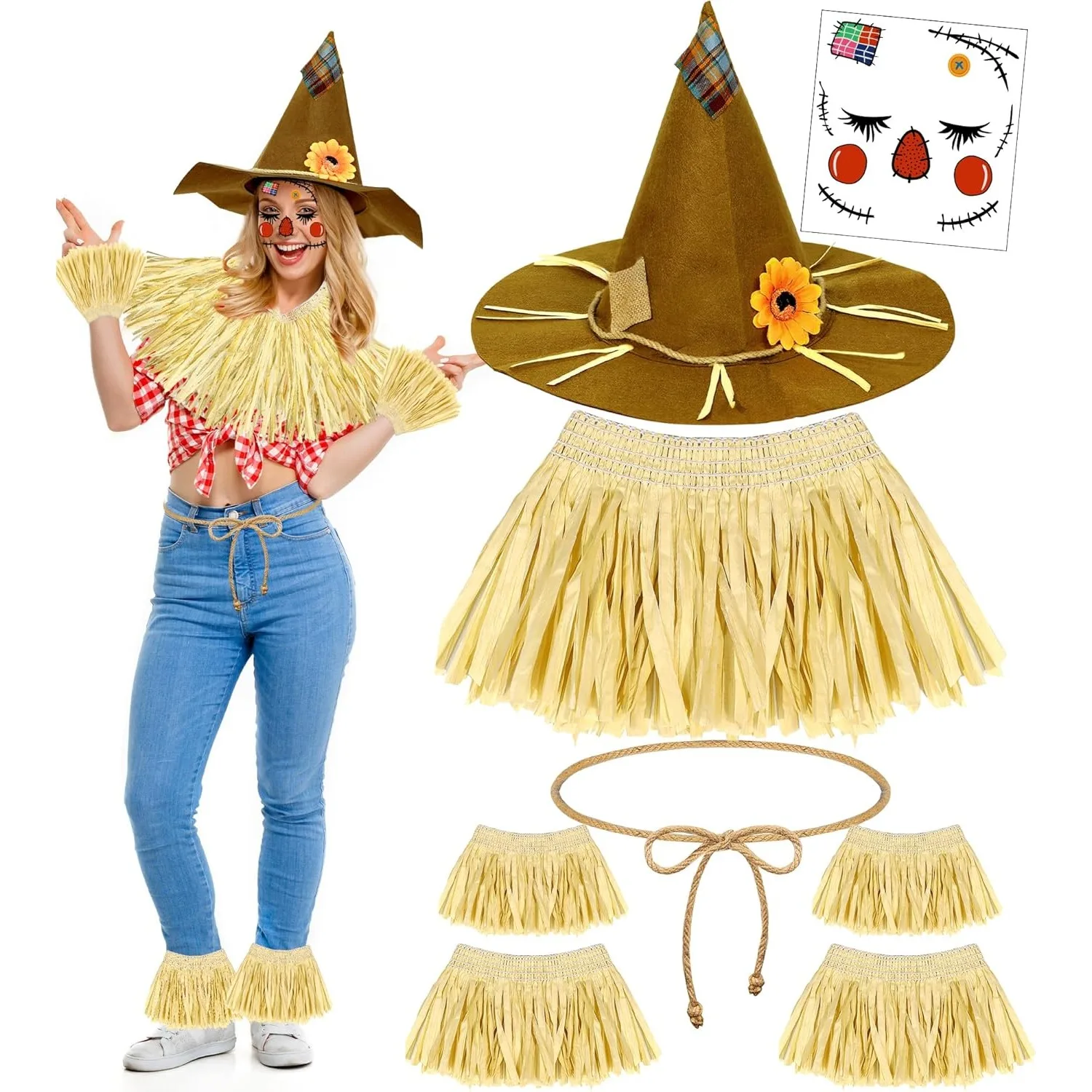 8PCS Scarecrow Costume Women Men, Scarecrow Hat Straw Accessories for Adult Halloween Harvest Party Cosplay Costume Dress Up
8PCS Scarecrow Costume Women Men, Scarecrow Hat Straw Accessories for Adult Halloween Harvest Party Cosplay Costume Dress Up